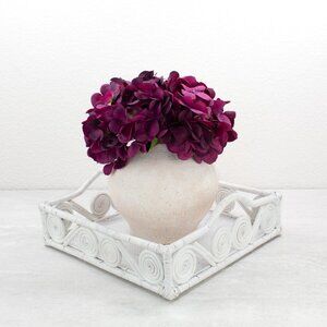 1940s Vintage Inspired Swirly Square Rattan Tray- Whitewash